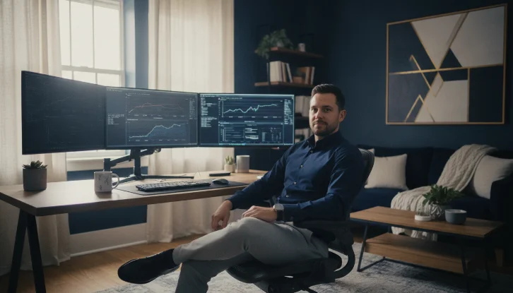 Daytrading på heltid framför handelsskärmar